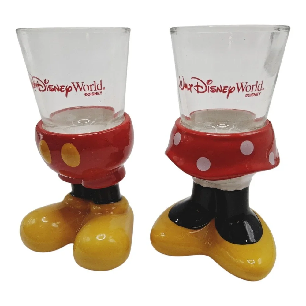 VTG Pair‎ Of Minnie and Mickey Mouse Shot Glasses Legs Feet Shoes WDW EXCLUSIVE